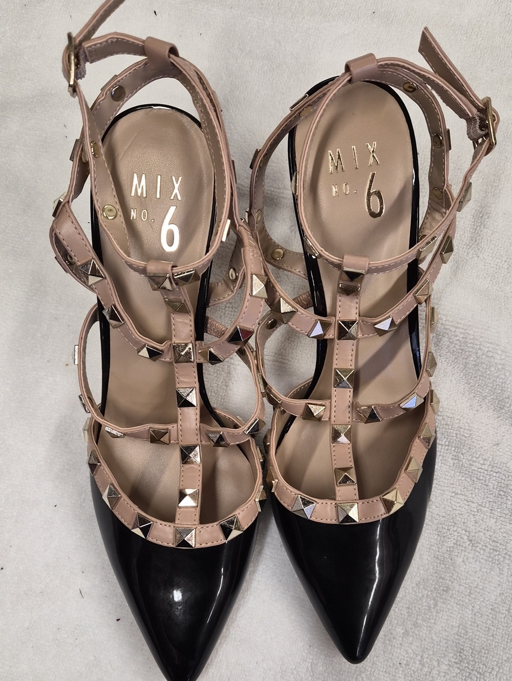 Mix No. 6 Black and Nude Studded Pointed Heels Size 8